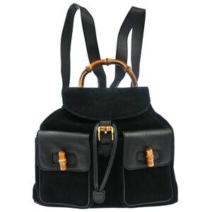 Gucci Black Suede Bamboo Backpack